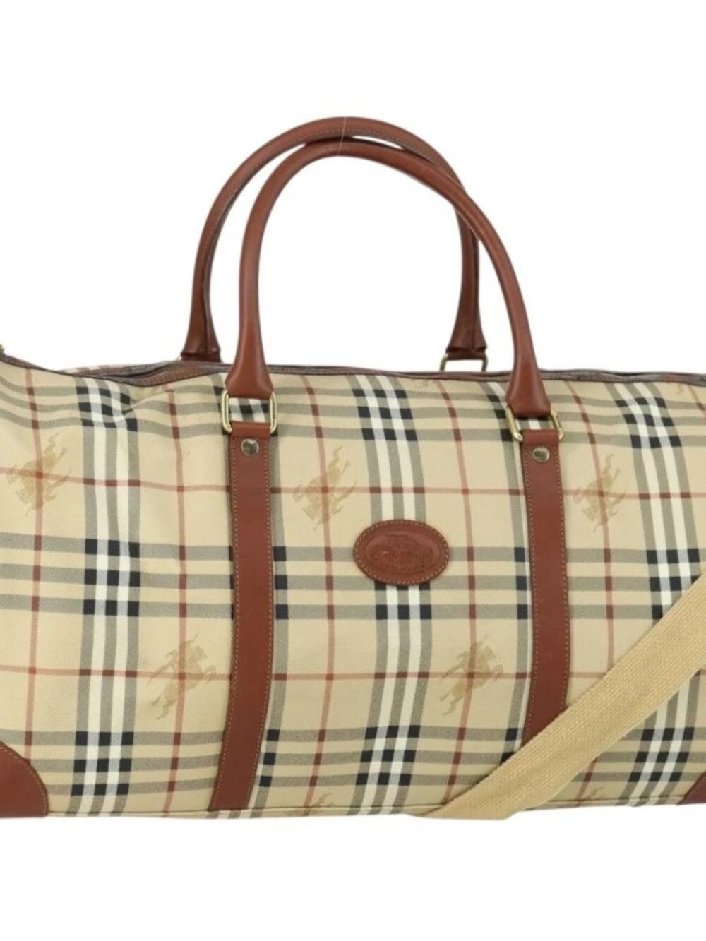 Burberrys Nova Check Boston Bag PVC Leather 2way Beige Gold Auth 156048